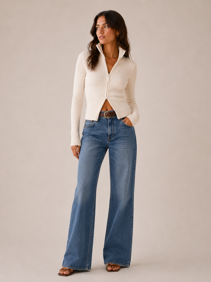 Colette | Double Zip Ribbed Knit Cardigan